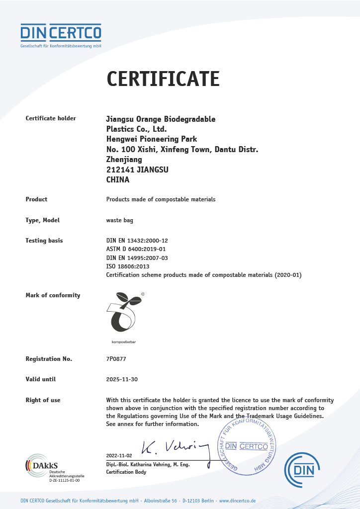 DIN CERTCO Certificate-Waste Bag